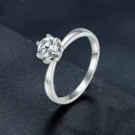 MSR006 Sterling Silver S925 Six Claw Moissanite Ring White Gold Plated Jewellery, Size: No.10 - Image 2