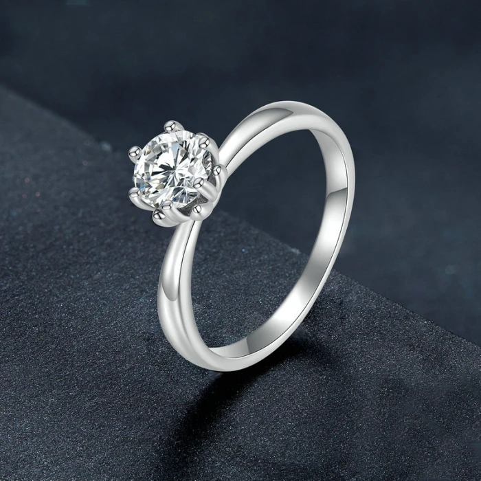 MSR006 Sterling Silver S925 Six Claw Moissanite Ring White Gold Plated Jewellery, Size: No.10 - Image 2