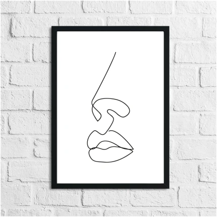Lips Nose Simple Line Work Bedroom Wall Decor Print