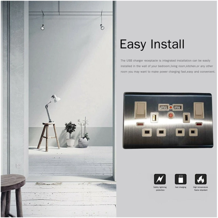 Double Wall UK Plug Socket 2 Gang 13A with/without USB Charger Port Outlet Plate~3869 - Image 17