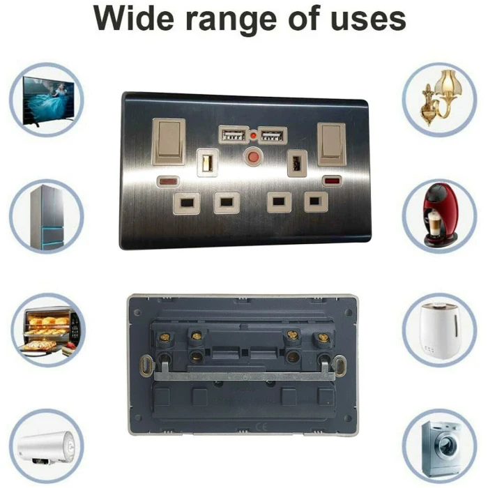 Double Wall UK Plug Socket 2 Gang 13A with/without USB Charger Port Outlet Plate~3869 - Image 16