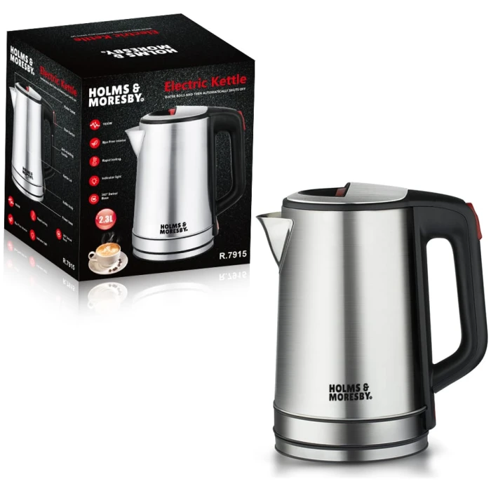 Holms & Moresby Brushed Stainless Steel Electric 2.3L Cordless Kettle (Quiet & Fast Boil 1800W, washable anti-scale filter, Pull to open hinged lid, Perfect pour spout) UK Brand - Image 6